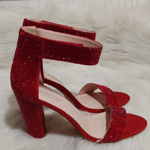 De Blossom Celina Collection Sparkly Red Glitter Block Heel Sandals Sz.10 - Picture 7 of 13